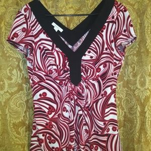 Dress Barn Blouse Top Red Black Swirl Polyester